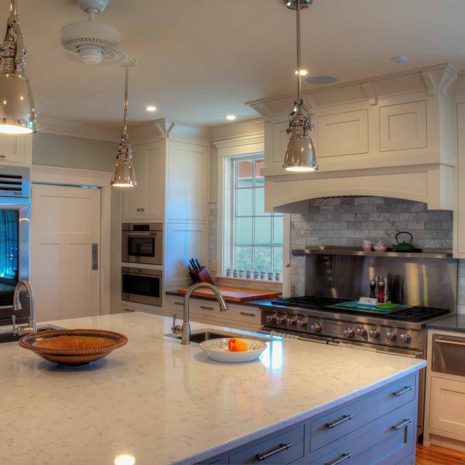 A kitchen with a large island
