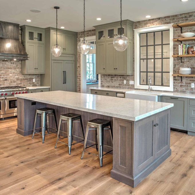 A kitchen with a large island