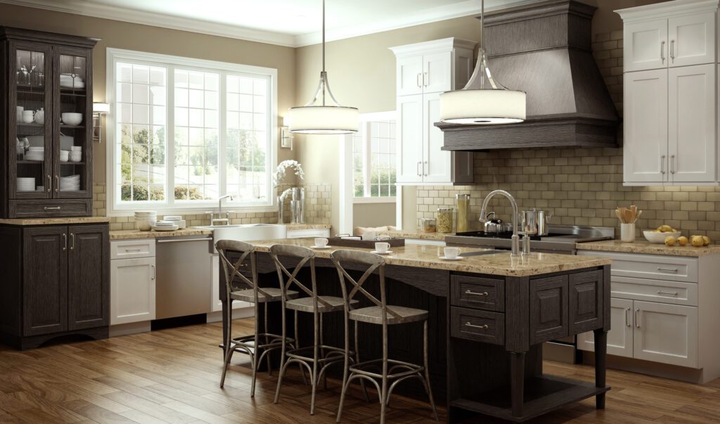 A Modern Tuscan Kitchen with weathered "E" finish on Cherry
