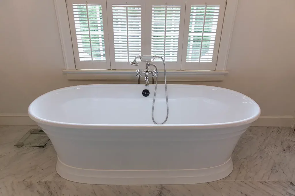 White soaking tub in a custom bathroom by Laslo Custom Kitchen in Easton Pennsylvania