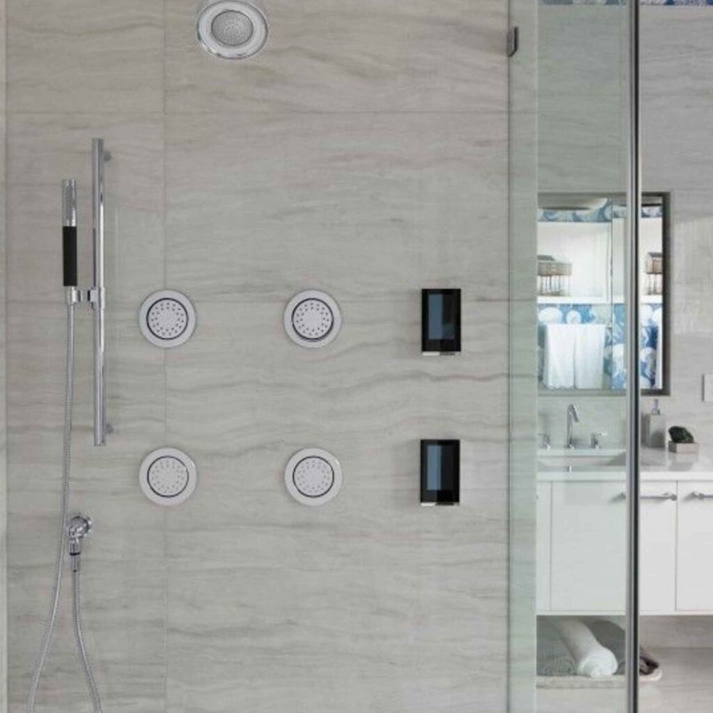 A light gray smart shower.
